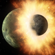 Artist’s depiction of a planet-on-planet collision.